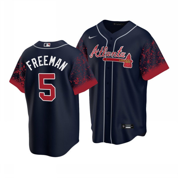 Men's Atlanta Braves #5 Freddie Freeman 2021 Navy Cool Base Stitched Jersey